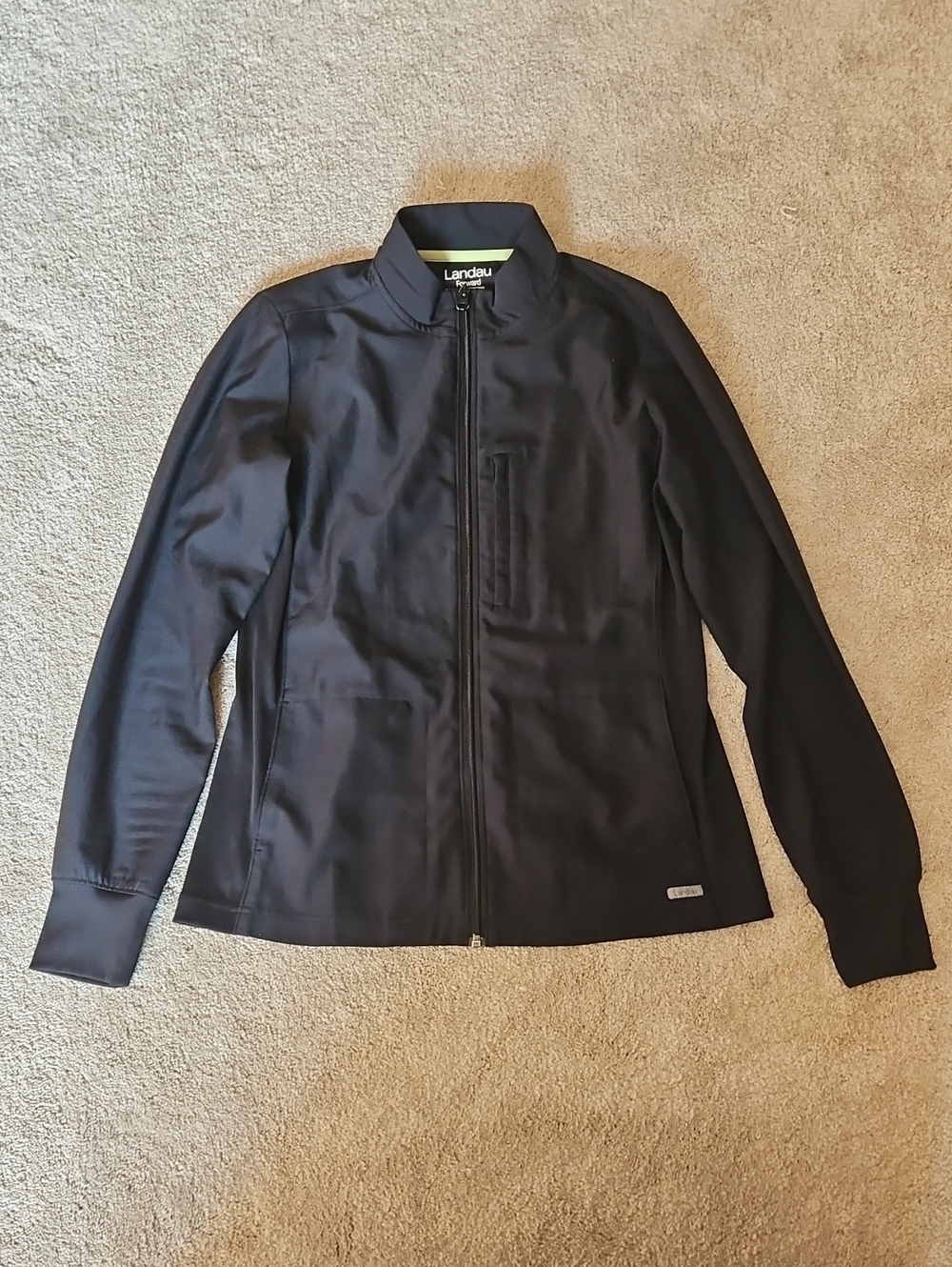 Landau Black Women's Scrub Jacket with Zip Front